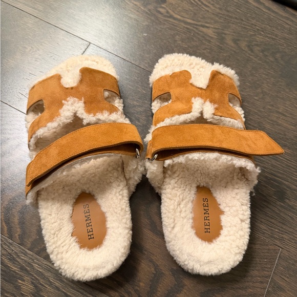 Hermes Suede Goatskin Woolskin Chypre Sandals 100% Authentic Naturel/écru - Picture 4 of 10